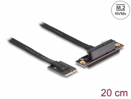 Picture of Delock M.2 Key A+E to PCIe x4 NVMe Adapter angled with 20 cm cable