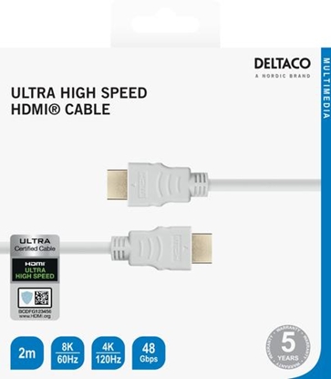 Attēls no Kabelis DELTACO Ultra High Speed HDMI, ARC, QMS, 8K in 60Hz, 4K UHD in 120Hz, 2m, baltas / HU-20A-R