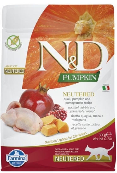 Picture of FARMINA N&D Pumpkin Cat Quail and Pomegranate Neutered Adult - dry cat food - 300 g