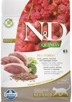 Attēls no FARMINA N&D Quinoa Cat Duck, Broccoli, Asparagus Neutered Adult - dry cat food - 300 g
