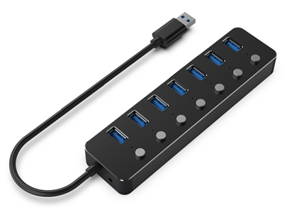 Attēls no Gembird UHB-U3P7P-01 7-port USB 3.1 (Gen 1) hub with switches, black