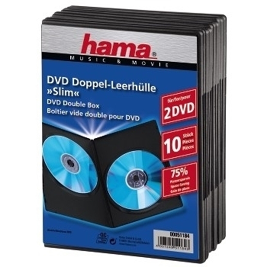 Изображение Hama Slim DVD Double Jewel Case pack of 10, black          51184