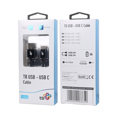 Attēls no Kabel USB-USB C 1.5m czarny sznurek premium
