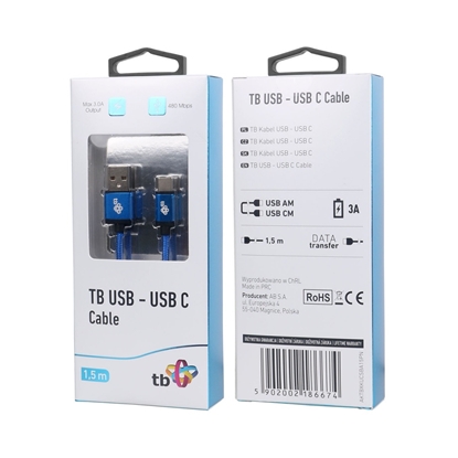 Изображение Kabel USB-USB C 1.5m niebieski sznurek premium
