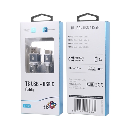 Изображение Kabel USB-USB C 1.5m szary sznurek premium