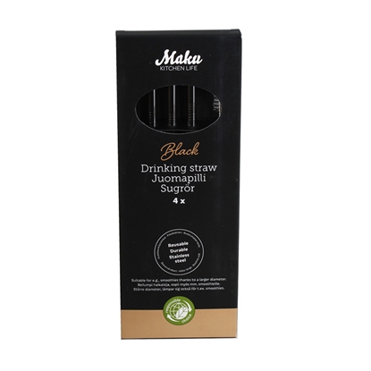 Attēls no Kokteiļu salmiņi metāla taisni Maku 8mm 4gab. Melni