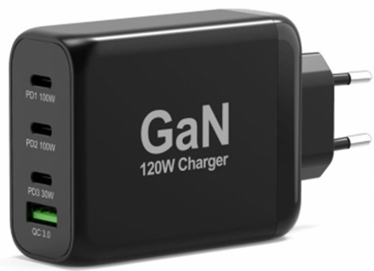Изображение Lādētājs Port Power Delivery and Quick Charge 120W GaN USB-C & USB-A Black