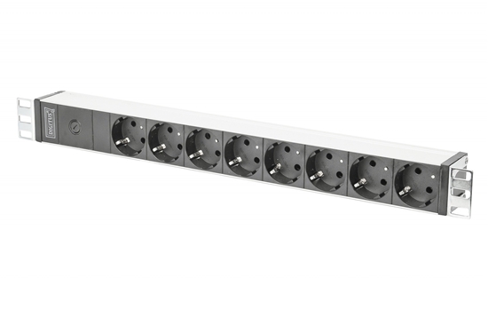 Picture of Digitus aluminum outlet strip with pre-fuse, 8 safety outlets, 2 m supply IEC C14 plug
