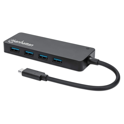 Picture of Manhattan USB-C Dock/Hub, Ports (4): USB-A (x4), 5 Gbps (USB 3.2 Gen1 aka USB 3.0), External Power Supply Not Needed, Equivalent to HB30CM4AB, SuperSpeed USB, Black, Three Year Warranty, Retail Box