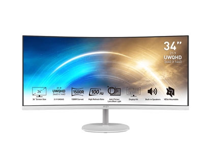 Attēls no MSI Pro MP341CQW computer monitor 86.4 cm (34") 3440 x 1440 pixels UltraWide Quad HD White