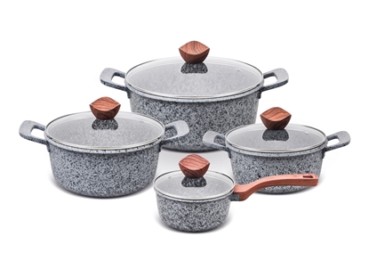 Picture of PROMIS Set of pots GRANITE, saucepan 16 cm, pots 20,24,28 brown handles