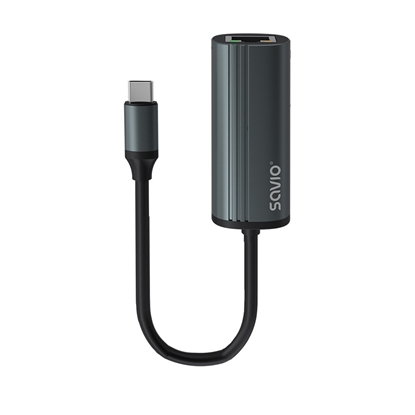 Изображение SAVIO Adapter USB-C 3.1 Gen.1 (M) to RJ-45 Gigabit Ethernet (F), 1000 Mbps, AK-56, grey