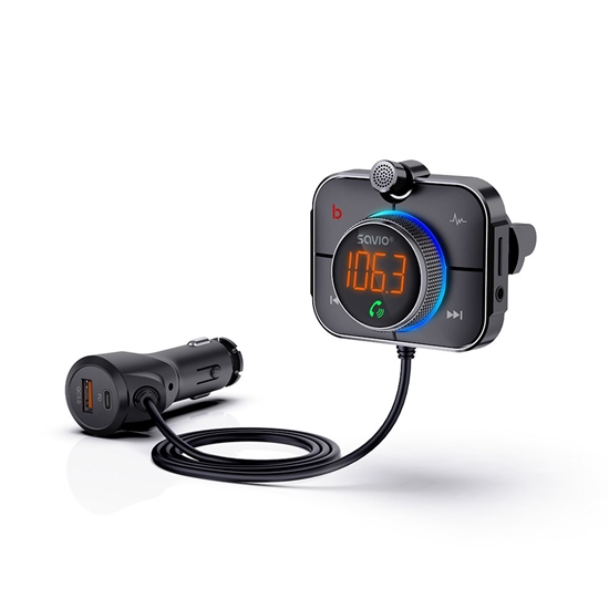Picture of SAVIO FM transmitter, Bluetooth 5.0, QC/PD 3.0 charger, ENC, AUX OUT, Micro SD, TR-14, black