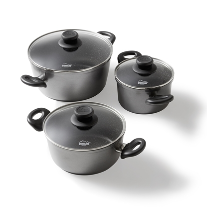 Picture of Stoneline | Yes | 3-pcs Pot Set with glass lids | 6932 | 1.5+2.5+4.5 L | 16/20/24 cm | Aluminium | Anthracite | Lid included