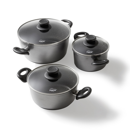 Picture of Stoneline | 3-pcs Pot Set with glass lids | 6932 | Yes | 1.5+2.5+4.5 L | 16/20/24 cm | Aluminium | Anthracite | Lid included