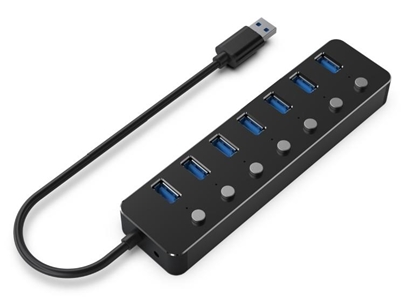 Picture of USB Centrmezgls Gembird USB 3.1 Powered 7-port Hub with Switches Black