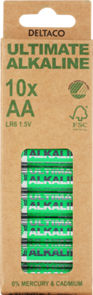 Attēls no AA LR6 baterijas 1.5V Deltaco Ultimate Alkaline iepakojumā 10 gb.