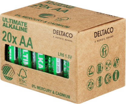 Изображение AA LR6 baterijas 1.5V Deltaco Ultimate Alkaline iepakojumā 20 gb.