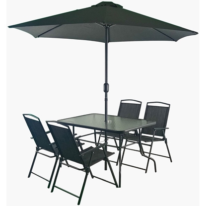 Picture of Dārza mēbeļu komplekts, galds, 4 krēsli un tumši pelēks lietussargs