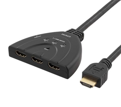 Attēls no Adapteris DELTACO HDMI SWITCH, 3 INPUTS TO 1 OUTPUT, 0.5M CABLE / HDMI-7044