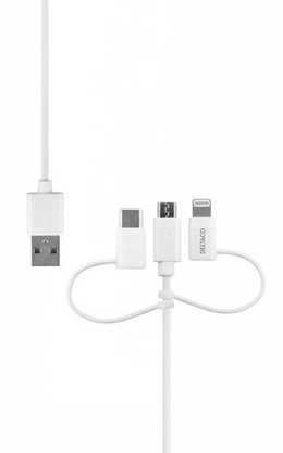 Picture of Kabel USB Deltaco Kabelis DELTACO USB-C / Micro USB / Lightning į USB-A, 1m, Apple C189 chipsetm FSC ženklinta pakuotė, baltas / IPLH-441