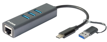 Attēls no D-Link USB-C/USB to Gigabit Ethernet Adapter with 3 USB 3.0 Ports DUB-2332