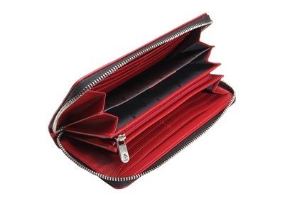 Attēls no ESQUIRE ZIPPER LARGE WALLET PIPING, Black/Red