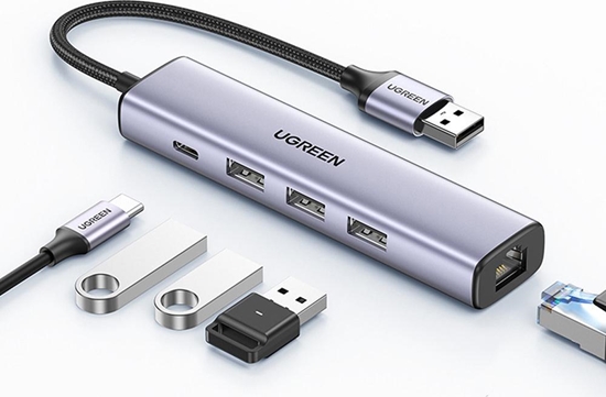 Picture of HUB USB Ugreen 1x RJ-45 1x USB-C  + 3x USB-A 3.0 (UGR1219SLV)