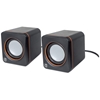 Picture of Manhattan 2600 Series Speaker System, Small Size, Big Sound, Two Speakers, Stereo, USB power, Output: 2x 3W, 3.5mm plug for sound, In-Line volume control, Cable 0.9m, Black, Three Year Warranty, Box