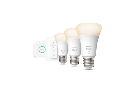 Изображение Philips Hue White Starter kit: 3 E27 smart bulbs (1100) + dimmer switch
