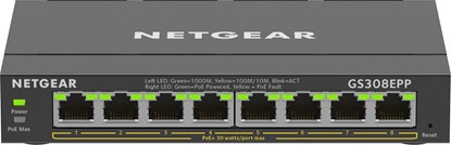 Attēls no NETGEAR 8-Port Gigabit Ethernet High-Power PoE+ Plus Switch (GS308EPP) Managed L2/L3 Gigabit Ethernet (10/100/1000) Power over Ethernet (PoE) Black