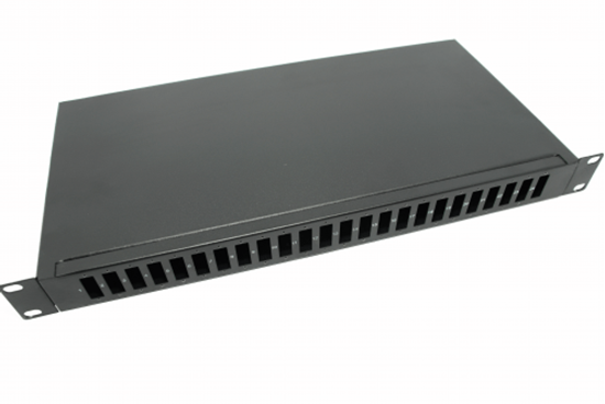 Picture of 19" Fiksets 48F Optiskais komutacijas panelis ar kasetem, 24 porti SC Duplex vai LC QUAD, Melns