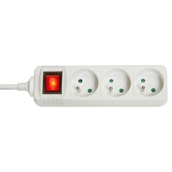 Picture of 3-Way French Schuko Mains Power Extension with Switch, White