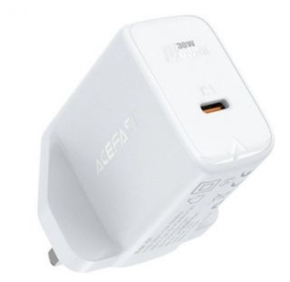 Picture of Acefast GaN wall charger (UK plug) USB Type C 30W, Power Delivery, PPS, Q3 3.0, AFC, FCP White