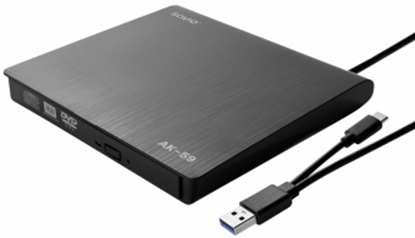 Изображение Ārējais diskdzinis Savio External Slim drive CD/DVD R/ RW – USB-C/ USB-A