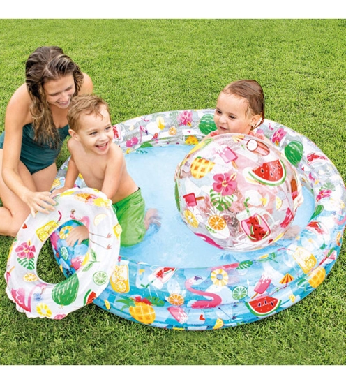 Изображение Baseins bērniem piepūšamais Tropiskais + bumba + peldriņķis 134 lit. 112x25cm 59460