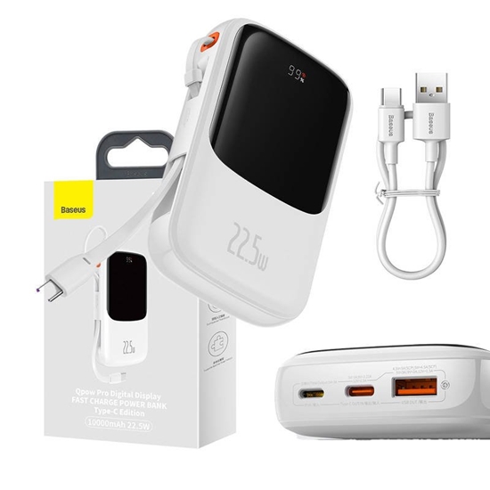 Изображение Baseus Baseus Qpow power bank 10000mAh built-in USB Type-C cable 22.5W Quick Charge SCP AFC FCP white (PPQD020102)