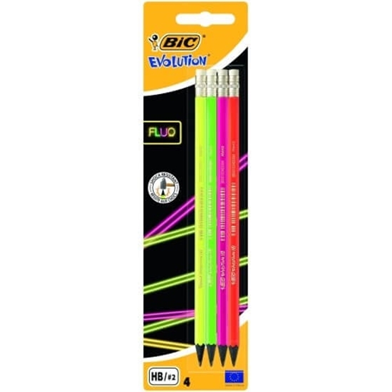 Picture of BIC pensils EVOLUTION FLUO ERASER BL4 EU, Set 4 pcs. 449046