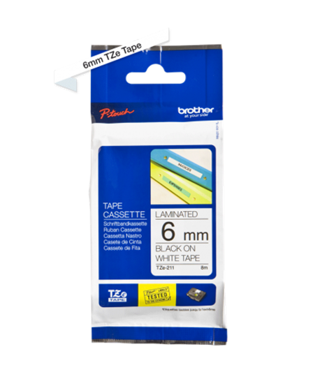 Picture of Brother TZe211 label-making tape Black on white TZe