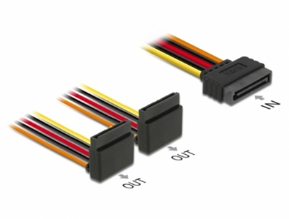 Attēls no Delock Cable SATA 15 pin power plug with latching function > 2 x SATA 15 pin power receptacle up 15 cm
