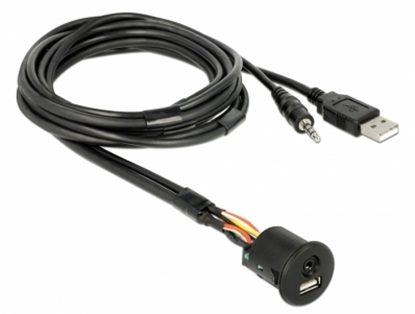 Изображение Delock Cable USB Type-A male + 3.5 mm 4 pin stereo jack male > female bulkhead USB Type-A female + 3.5 mm 4 pin female (audio) 1