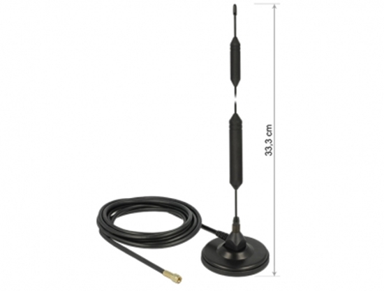 Picture of Delock GSM Antenna SMA plug 5 dBi fixed omnidirectional with magnetic base and connection cable (RG-58, 3 m) outdoor black