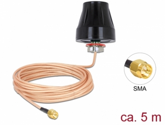 Picture of Delock LTE Antenna SMA plug 2 dBi fixed omnidirectional with connection cable (RG-316U 5 m) outdoor black