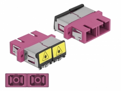 Attēls no Delock Optical Fiber Coupler with laser protection flip SC Duplex female to SC Duplex female Multi-mode violet