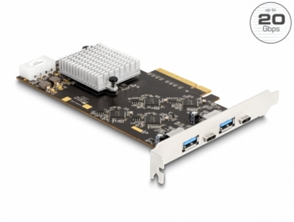 Attēls no Delock PCI Express x8 Card with 2 x USB 20 Gbps USB Type-C™ female and 2 x USB 5 Gbps Type-A female - Quad Channel