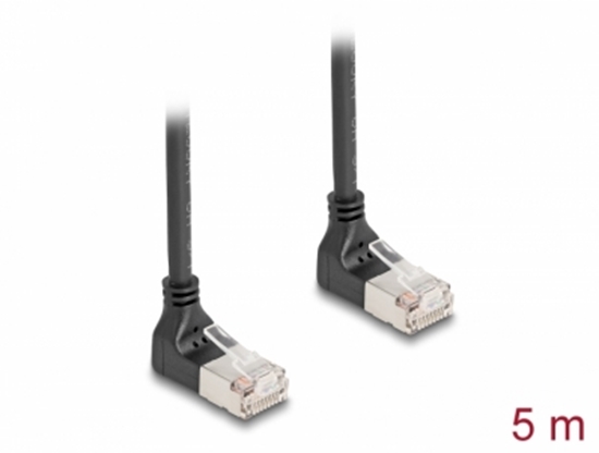Picture of Delock RJ45 Network Cable Cat.6A S/FTP Slim 90° downwards / downwards angled 5 m black