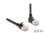 Attēls no Delock RJ45 Network Cable Cat.6A S/FTP Slim 90° downwards angled / straight 0.5 m black