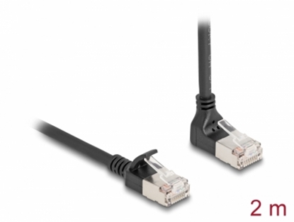 Attēls no Delock RJ45 Network Cable Cat.6A S/FTP Slim 90° downwards angled / straight 2 m black