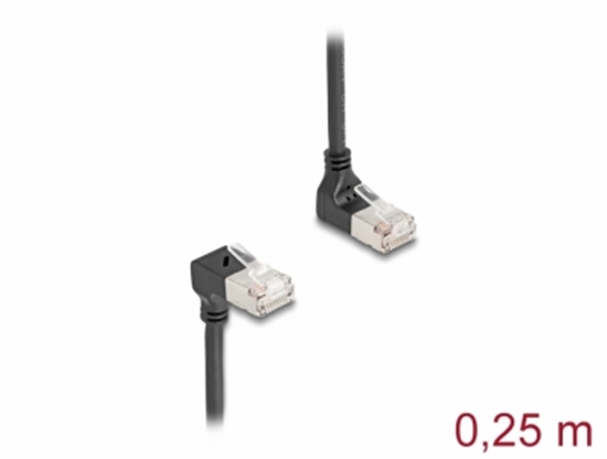 Picture of Delock RJ45 Network Cable Cat.6A S/FTP Slim 90° upwards / downwards angled 0.25 m black