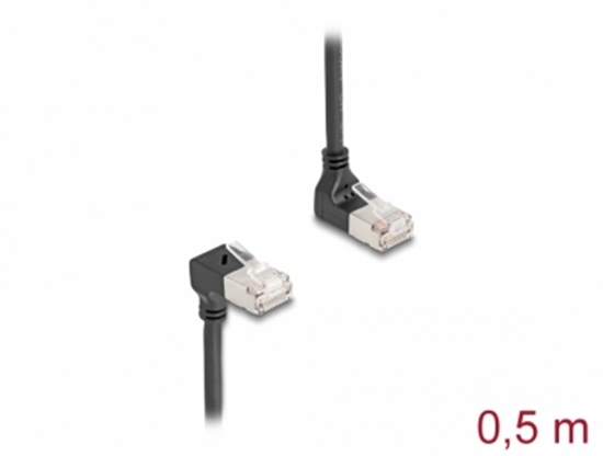 Picture of Delock RJ45 Network Cable Cat.6A S/FTP Slim 90° upwards / downwards angled 0.5 m black